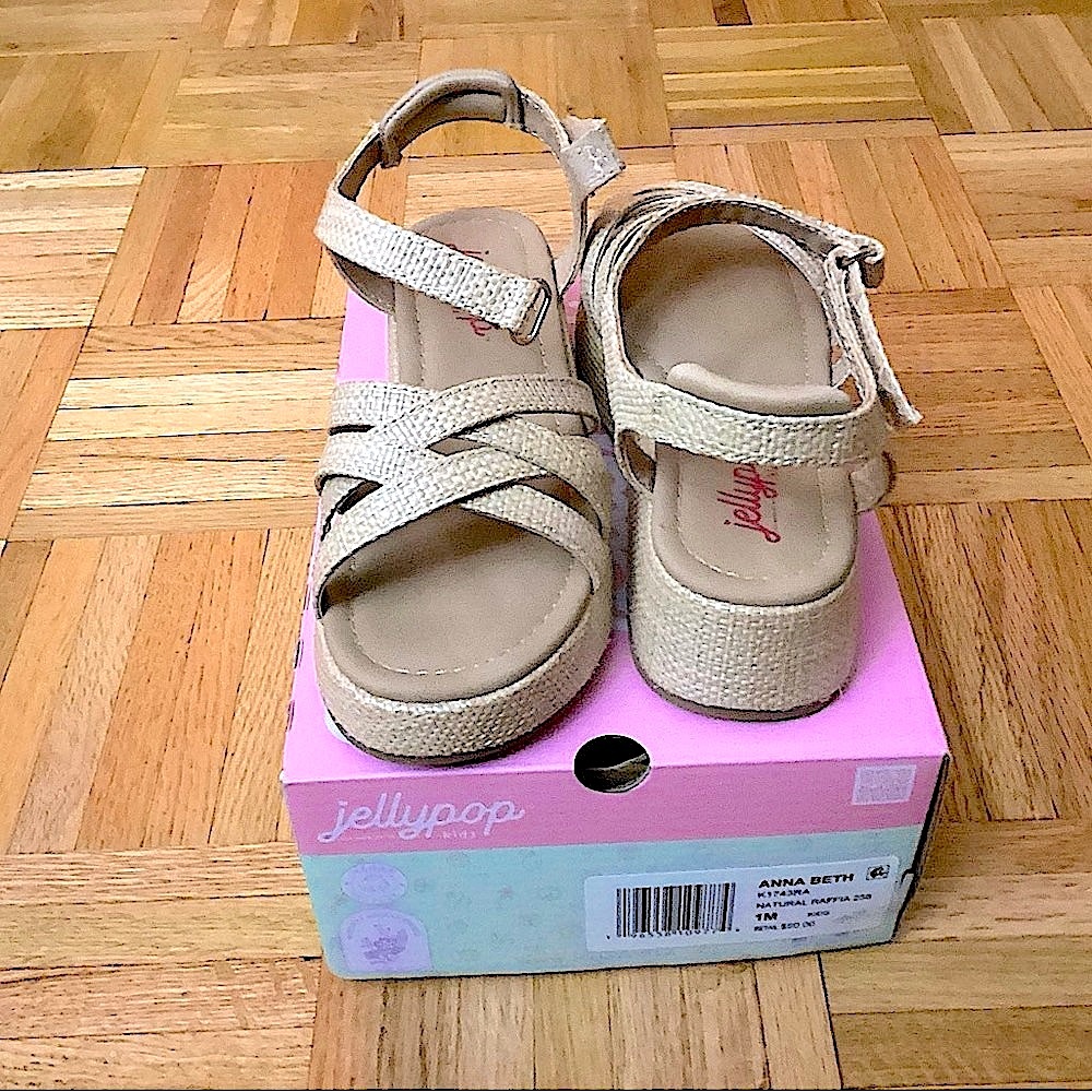 Jellypop - Girls Size 1 - Platform Strap Sandals - Tan Straw